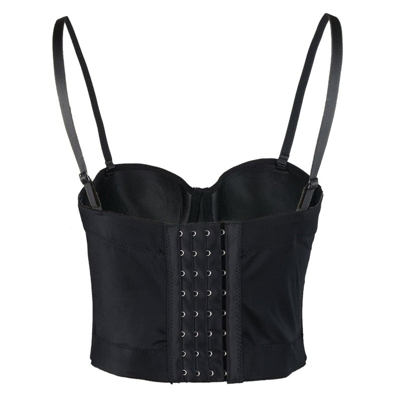 ELLACCI PU Leather Bustier Crop Top Gothic Punk Push Up Women's Corset Top Bra Black Medium - Image 2
